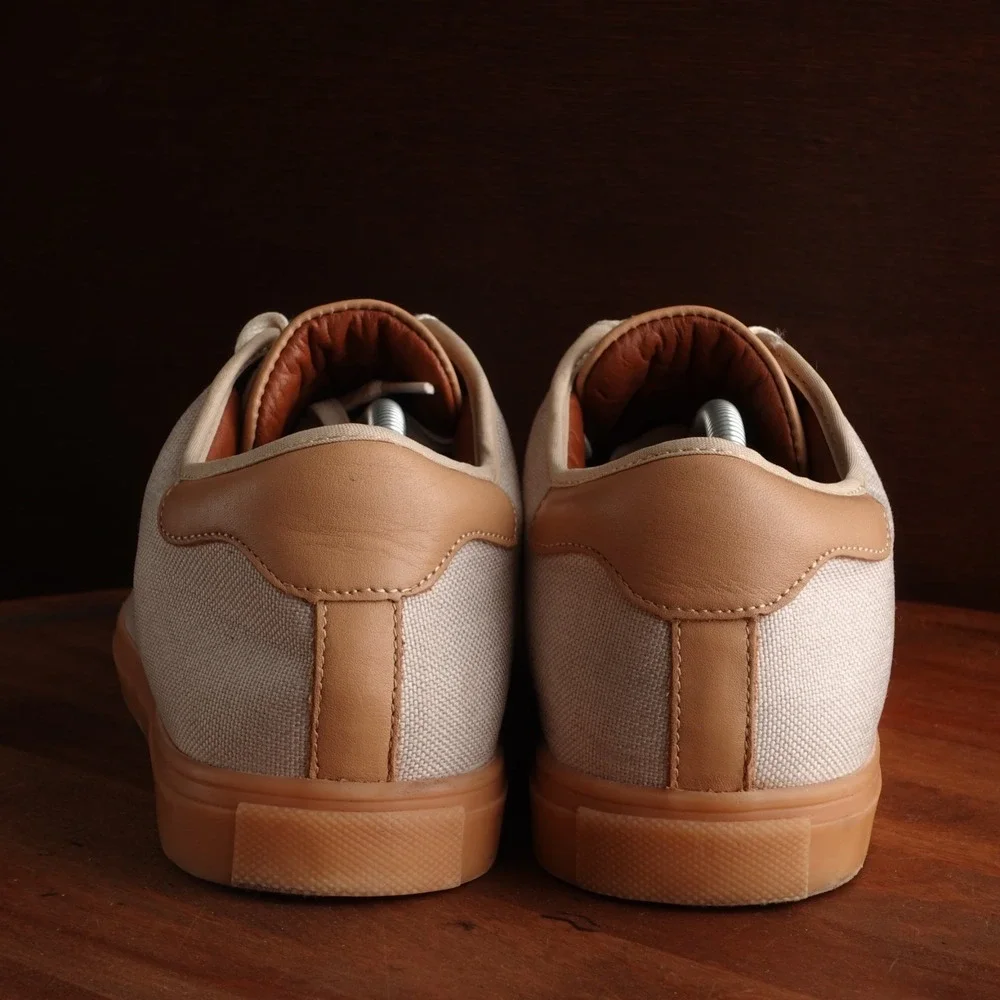 Patina Sneakers Mens SZ 8.5 Beige Portland Leather Canvas Lifestyle Modern Shoes